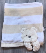 Starting Out 3D Bear Lovey Blanket Tan White Stripe Fleece Crinkle