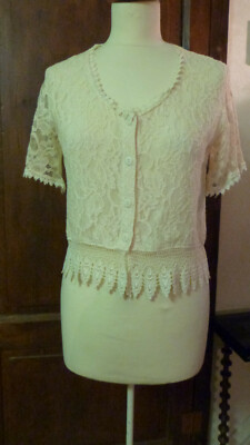 Bluse Spitze gebrochen weiß Gr. 38 Abend Vintage wunderschön