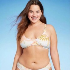 Women's Scoop Neck Bralette Bikini Top - Wild Fable Tropical Print L 12-14