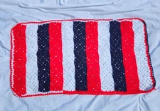 Handmade Crochet Afghan Throw Lap Baby Blanket SIZE" Red White Blue - EUC