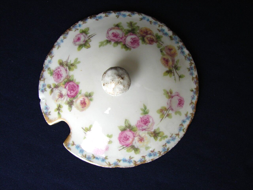 CH Field Haviland Covered Condiment Bowl w/Plate Roses Blue Swags Gold Trim - Picture 8 of 13