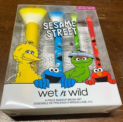 Sesame Street Makeup Brush Set Wet N Wild 4 Piece Limited Edition New Sealed