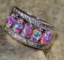 SILVER Elegant Pink Fire Opal 5 Stone Ring Size 7 WR41102