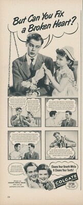 1949 Colgate Dental Cream Vintage Print Ad Girl Nurse Broken Heart Bad Breath L2