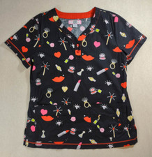 Koi By Kathy Peterson Lipstick Ring Heart Black Scrub Top Size Small