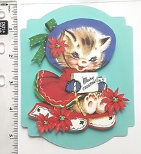 Merry Christmas Kitten Sled Dimensional Card front Scrapbook Embellishment 887