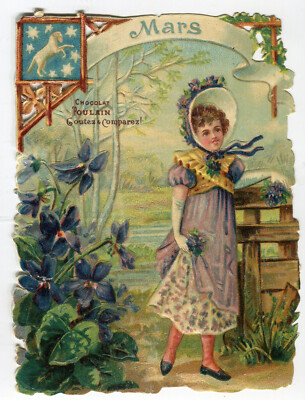Oblaten scrap die cut chromo  Mädchen Jahreszeit März 13 cm