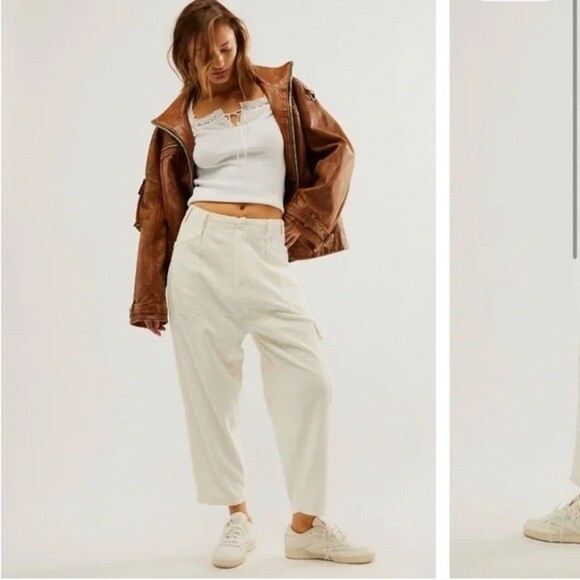 Free People Bay To Breakers Destroyed Cargo Pants in Ivory