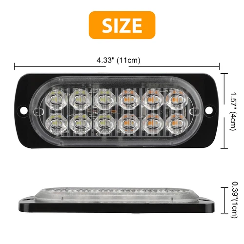 Barra de luz estroboscópica LED intermitente de advertencia de peligro ámbar/blanco 4 piezas 12 LED - Imagen 9 de 10