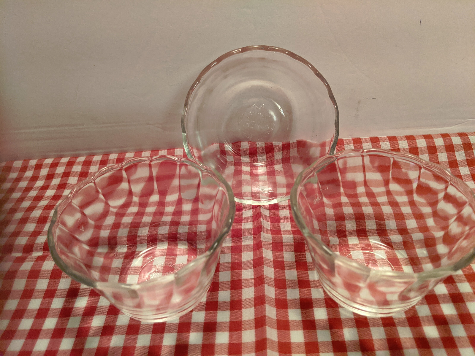 FIRE-KING Custard Cup Cups Clear Glass Scalloped Edge 2 sizes Lot of 3 USA
