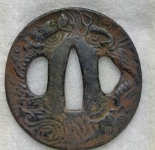 Japanese Antique Tsuba of Katana Samurai Sword Guard Iron Rare Design 71-D52