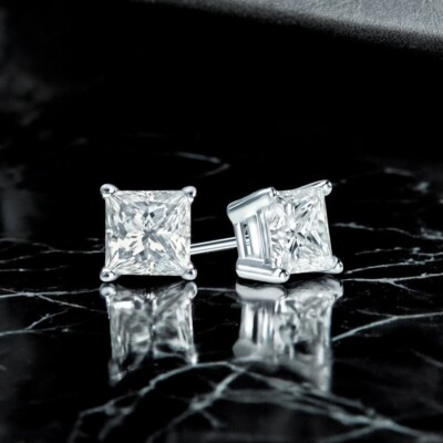 1 Carat Lab Created Princess Cut Diamond Stud Earring 950 Platinum ...
