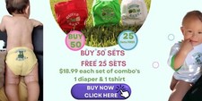 Buy 50 cotton baby diapers or swimwear with matching tshirts get 25 free sets 