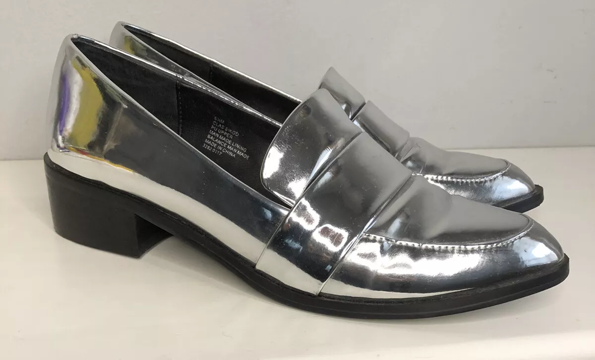 Vintage 90s Nine West Women 6.5 Silver Penny Loafers Chunky Heel Shoes | eBay