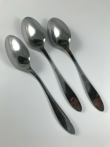 HAMPTON SILVERSMITHS "CONIFER" 18/0 Stainless 3 SOUP SPOONS 7-3/4" Glossy Bevel - Picture 2 of 2