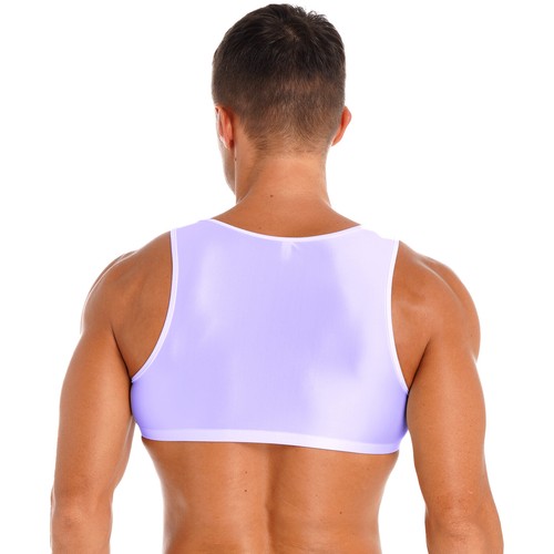 Men's Glossy Sleeveless Muscle Sports Bra Gym Fitness Shirt Vest Crop Top - Picture 151 of 215