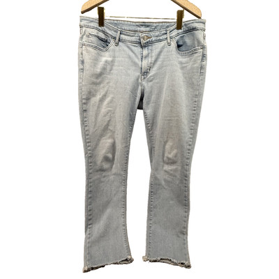 Levi's 513 Slim Straight Jeans Mens 34x30 Light Wash Stretch Raw Hem Distressed