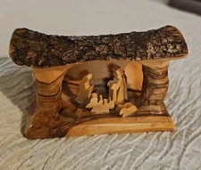 Holy Land Olive Wood Christmas Nativity from Israel Manger Grotto Scene with Ba