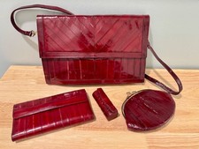 Genuine Eel Skin Handbag Purse Wallet Collection Burgandy