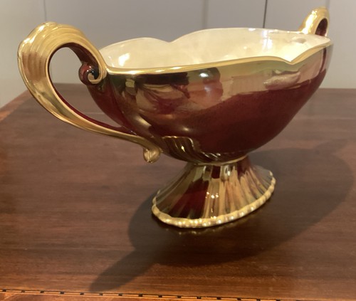 Vintage Crown Devon Fieldings Rouge And Gilt Footed Mantel Vase Fruit Bowl. - Picture 5 of 12