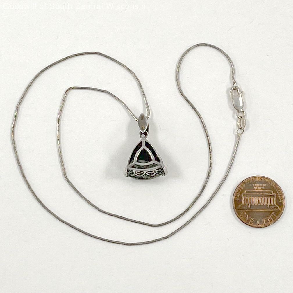 17" Sterling Silver Seraphinite Triangular Pendan… - image 3