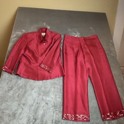 Ice 100% Silk Pink Beaded 2 Piece Pant Suit Set Sz 12 Holiday Party | eBay
