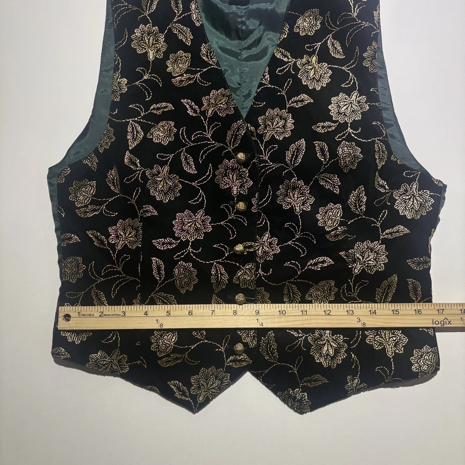 VTG Norton McNaughton Brocade Vest Womens 8 Black Gold Paisley Velvet USA - Image 2 of 4