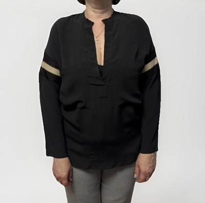8PM Acetate Silk Blouse Top Basic Black Size XS