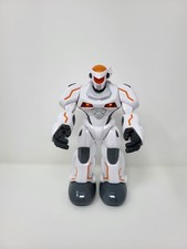 HAP-P-KID 2004 White Toy Robot - Lights Up, Walks with Battle Shooting Sounds