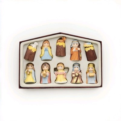 Vintage Abbey Press Thimble Nativity Set 10 Ten Piece Christmas Holy Family Box 