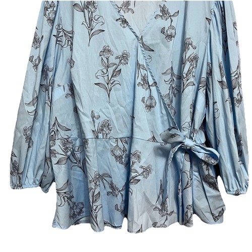 CATO blusa donna blu chiaro floreale avvolgente taglia 26/28 4X - Foto 3 di 9