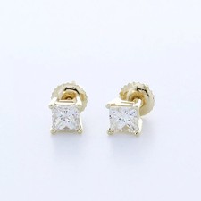 Stud Earrings Solid 14K Gold Classic 1.81 Carat Princess Natural Diamond G SI1