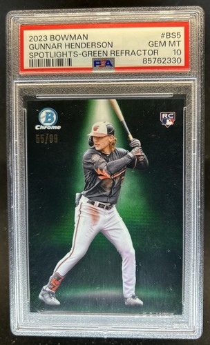 2023 Bowman Gunnar Henderson Spotlights Chrome RC Green Refractor #/99 PSA 10