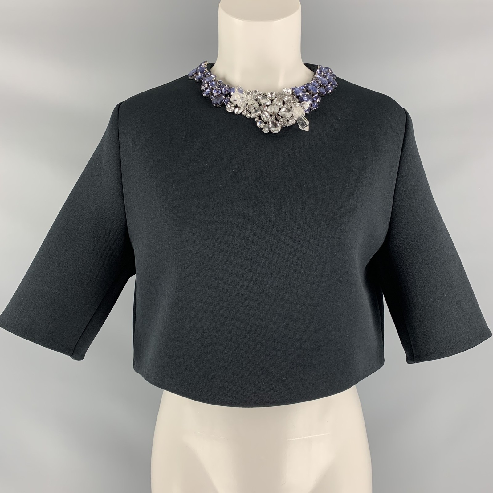 3.1 PHILLIP LIM Talla 0 Negro Poliéster Pedrería Vestido de Manga Corta Top