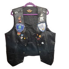 Harley-Davidson Leather Biker Vest XL Blue Knights Police Patches Pins Vintage
