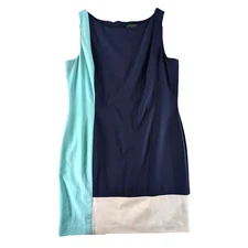LRL Ralph Lauren Dress Womens Sz 18 Colorblock Sheath Navy Sleeveless Knee Aqua