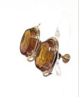 Vtg Pat. Amber Glass Reverse Carved Intaglio Cameo Woman Profile Clip Earrings — photo 2