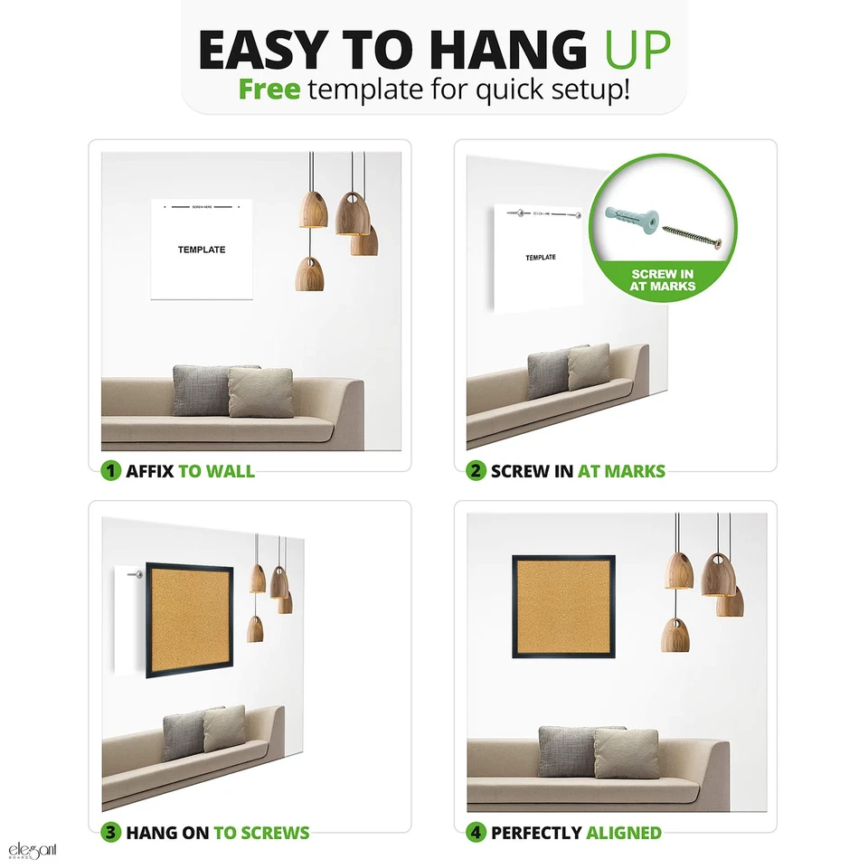 Cork Bulletin Board 12"X 12" Square Wall Tile, Modern Black Framed Board for ... - Image 2 of 4