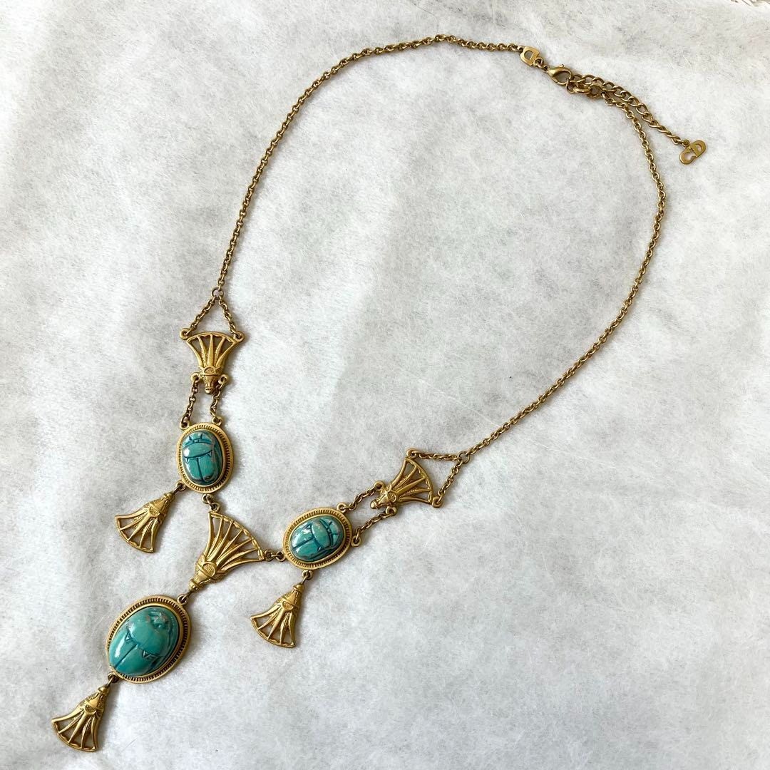Christian Dior Necklace, Turquoise Blue and Gold, Egyptian Long Necklace, Vi...