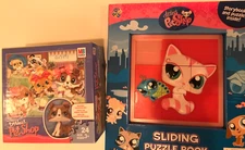 Littlest Pet Shop MB Puzzle (No Dog Figurine Toy) and "Sliding Puzzle Book"