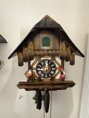 Beautiful Vintage HUBERT HERR GERMANY MECHANICAL CHALET CUCKOO CLOCK Works - VG