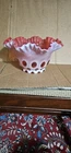 vintage Fenton Art Glass "Cranberry Opalescent Coin Dot" ruffled vase