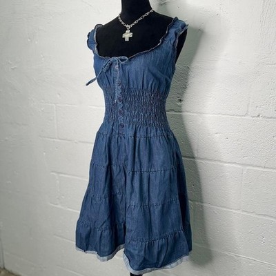 Y2K Denim Blue Milkmaid Whimsy Midi Dress -tagged size medium | eBay