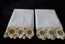 White Hand Crochet Brown-White Edge PillowCas...