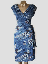 Nomads Wrap Dress UK 14 Blue Floral Organic Cotton Tie Waist