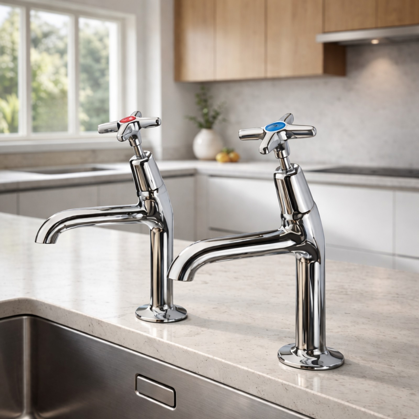 1x Clever Performa 2158 Cross Top Sink Tap Cold, Chrome-Plated Brass Kitchen Tap