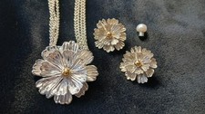 Joseph Esposito Silver .925 & 14k gold Necklace, Pendant & CLIP Earring Set