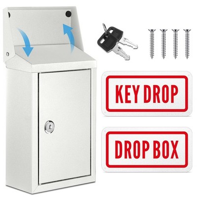 Metal Mount Wall Donation Box Key Lock Money Cash Drop Box with Top Slot and ...