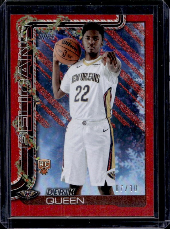 2025-26 Topps Holiday Derik Queen RC Red Metallic Glitter Rookie #/10 Pelicans