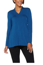 H by Halston Women's Essentials Long Sleeve V-neck Knit Top Sea